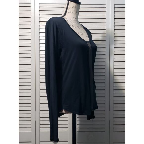 Theory Lightweight Scoop Neck Top Women's Small Black Semi-Sheer Long Sleeve - Picture 3 of 7